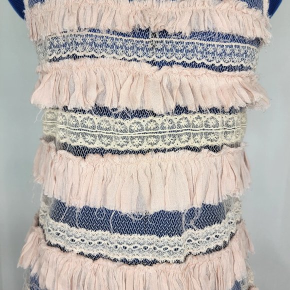 Free People One Tiered Ruffle Gauze Mesh Boho Mini Dress Size XS - Picture 6 of 8